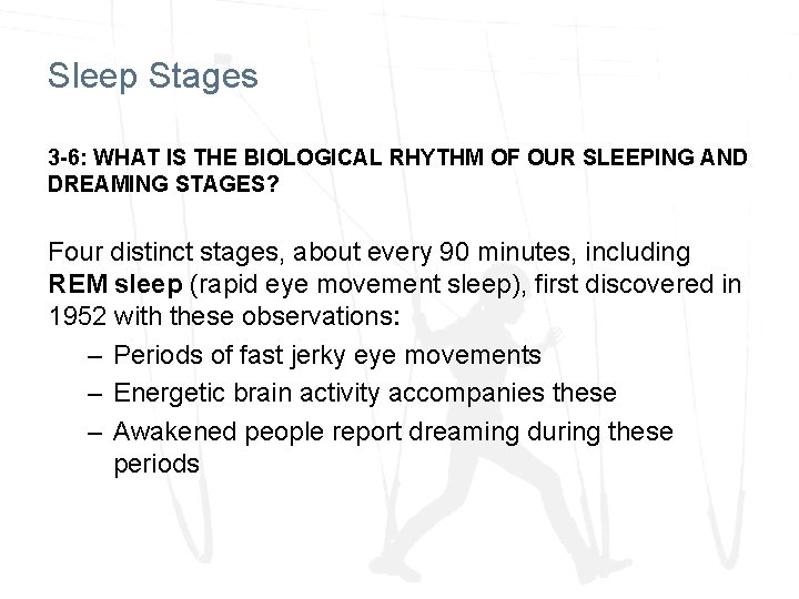 Sleep Stages 3 -6: WHAT IS THE BIOLOGICAL RHYTHM OF OUR SLEEPING AND DREAMING Sleep Stages 3 -6: WHAT IS THE BIOLOGICAL RHYTHM OF OUR SLEEPING AND DREAMING
