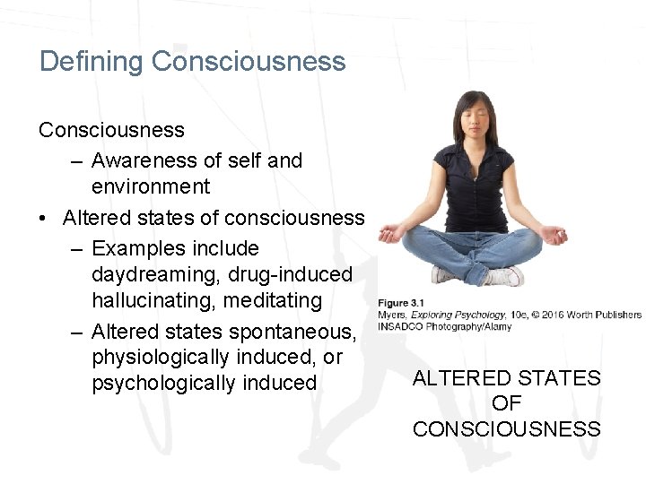 Defining Consciousness – Awareness of self and environment • Altered states of consciousness – Defining Consciousness – Awareness of self and environment • Altered states of consciousness –