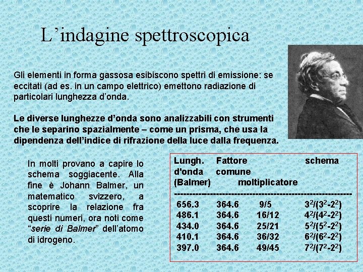 L’indagine spettroscopica Gli elementi in forma gassosa esibiscono spettri di emissione: se eccitati (ad