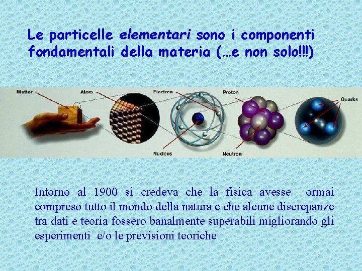 Le particelle elementari sono i componenti fondamentali della materia (…e non solo!!!) Intorno al