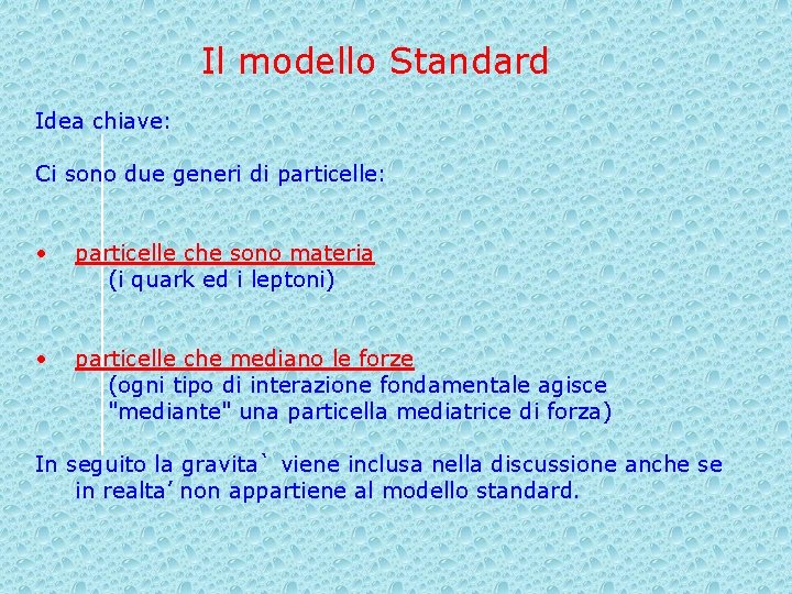 Il modello Standard Idea chiave: Ci sono due generi di particelle: • particelle che