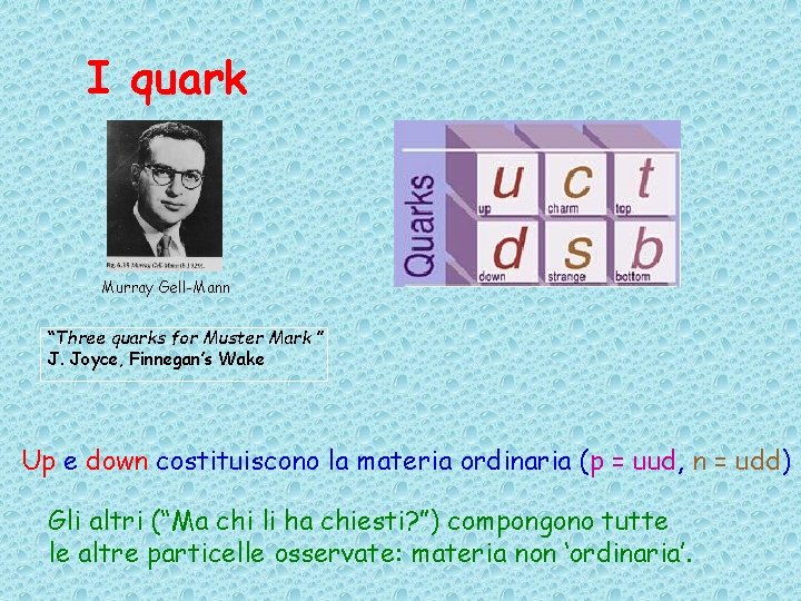 I quark Murray Gell-Mann “Three quarks for Muster Mark ” J. Joyce, Finnegan’s Wake