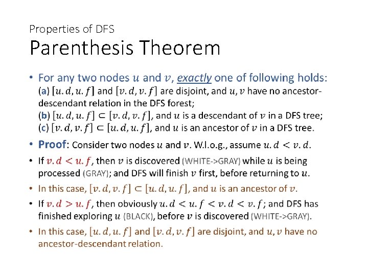 Properties of DFS Parenthesis Theorem • 