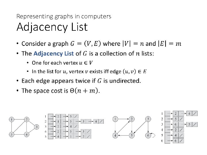 Representing graphs in computers Adjacency List • 