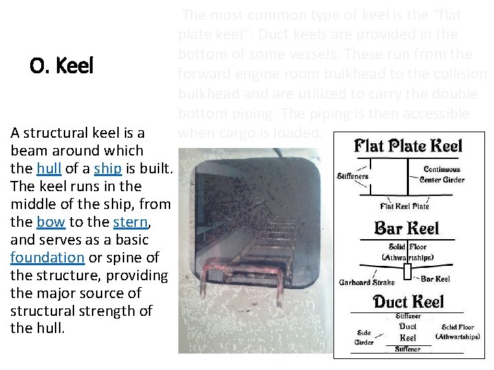 O. Keel A structural keel is a beam around which the hull of a