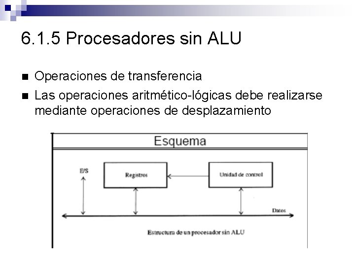 6. 1. 5 Procesadores sin ALU Operaciones de transferencia Las operaciones aritmético-lógicas debe realizarse