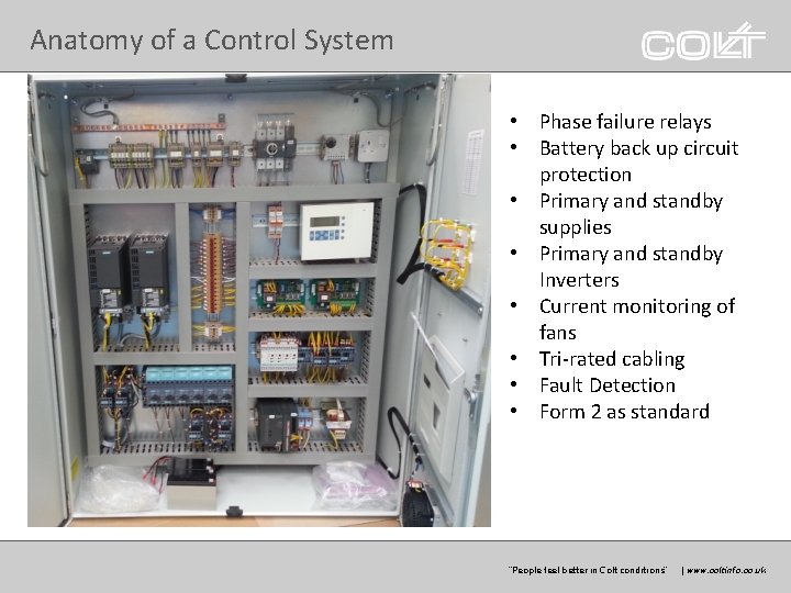 Anatomy of a Control System • Phase failure relays • Battery back up circuit