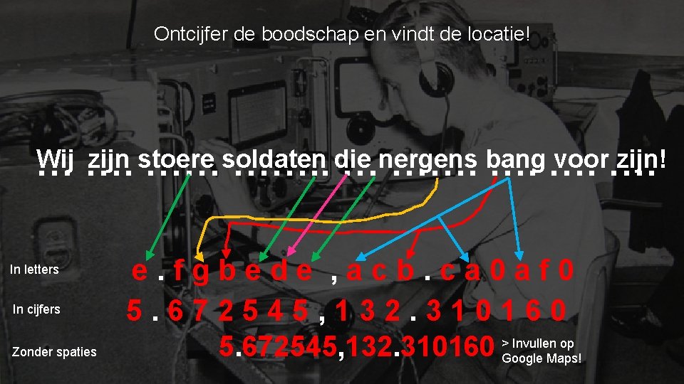 Ontcijfer de boodschap en vindt de locatie! Wij …. zijn stoere voor…. zijn! …