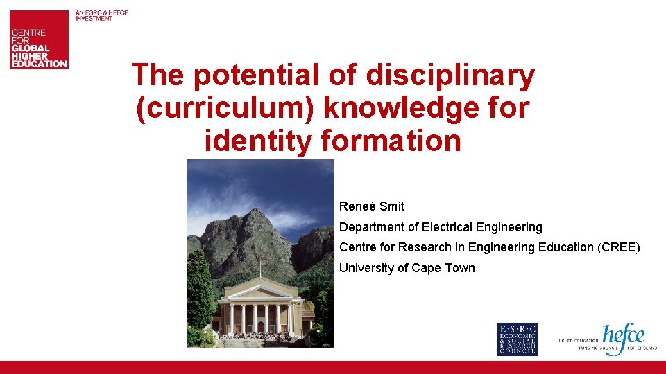 The potential of disciplinary (curriculum) knowledge for identity formation Reneé Smit Department of Electrical