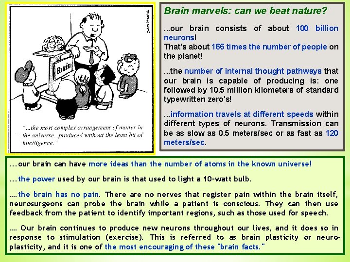 Brain marvels: can we beat nature? . . . our brain consists of about