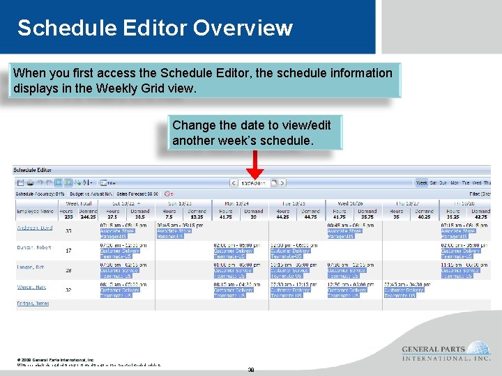 Schedule Editor Overview When you first access the Schedule Editor, the schedule information displays