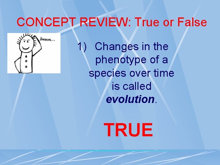 CONCEPT REVIEW: True or False 1) Changes in the phenotype of a species over