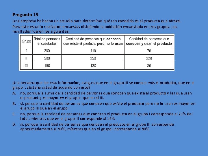 Pregunta 19 Una empresa ha hecho un estudio para determinar qué tan conocido es