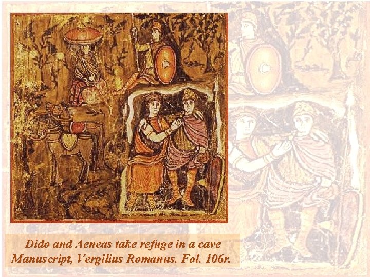 Dido and Aeneas take refuge in a cave Manuscript, Vergilius Romanus, Fol. 106 r.