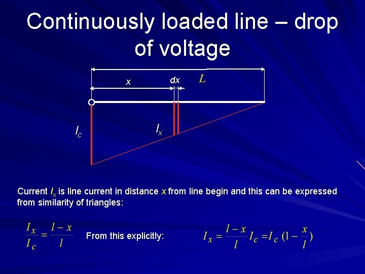Continuously loaded line – drop of voltage dx x lc lx Current Ix is
