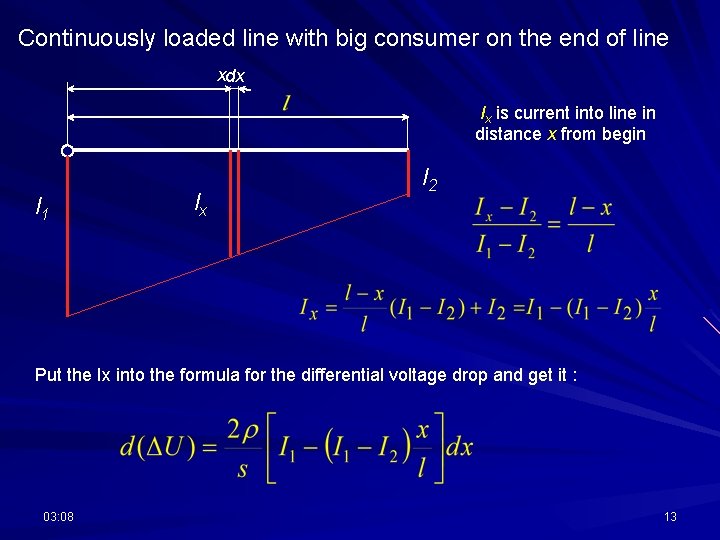 Continuously loaded line with big consumer on the end of line xdx Ix is