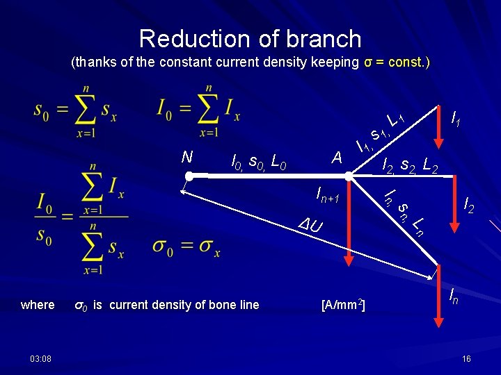 Reduction of branch (thanks of the constant current density keeping σ = const. )