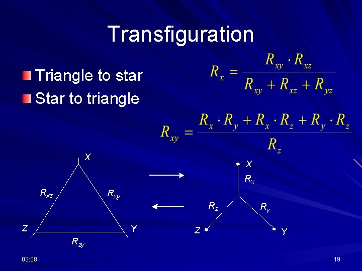Transfiguration Triangle to star Star to triangle X X Rx Rxz Rxy Rz Z