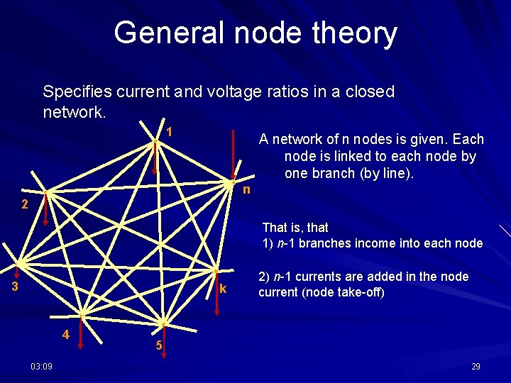 General node theory Specifies current and voltage ratios in a closed network. 1 A