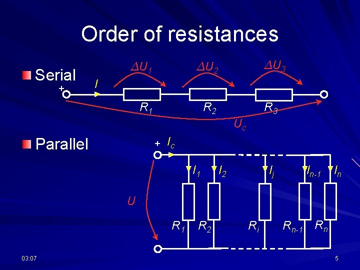 Order of resistances Serial + ΔU 1 ΔU 2 R 1 R 2 ΔU