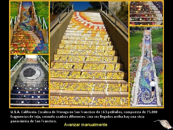 U. S. A. California. Escalera de Moraga en San Francisco de 163 peldaños, compuesta U. S. A. California. Escalera de Moraga en San Francisco de 163 peldaños, compuesta