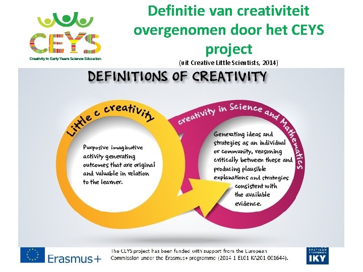 Definitie van creativiteit overgenomen door het CEYS project (uit Creative Little Scientists, 2014) 