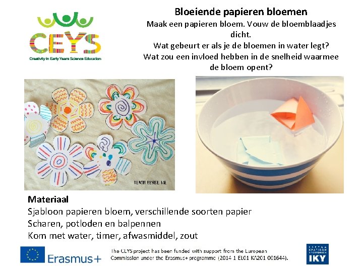 Bloeiende papieren bloemen Maak een papieren bloem. Vouw de bloemblaadjes dicht. Wat gebeurt er