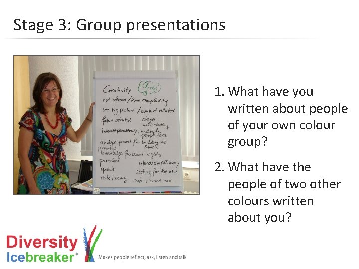 Stage 3: Group presentations 1. What have you written about people of your own