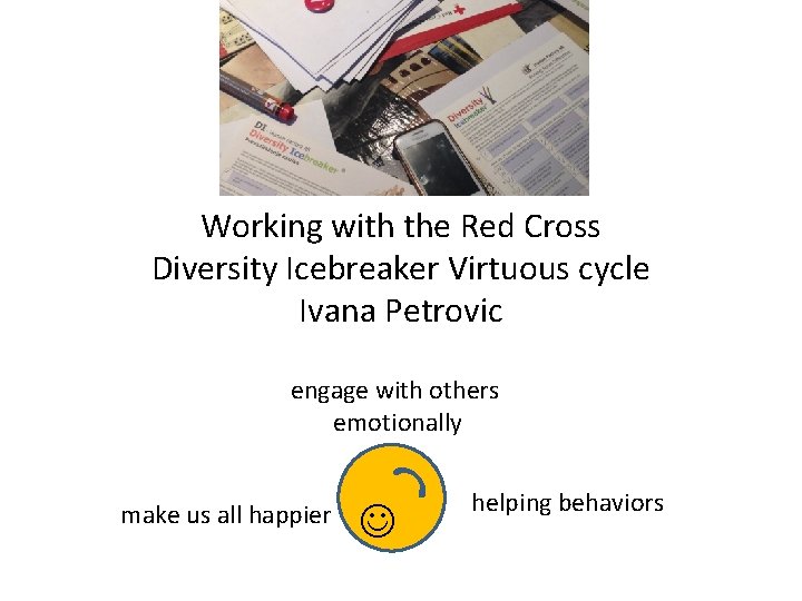Working with the Red Cross Diversity Icebreaker Virtuous cycle Ivana Petrovic engage with others