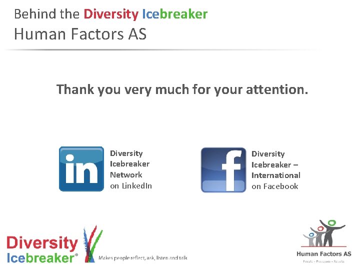Behind the Diversity Icebreaker Human Factors AS Thank you very much for your attention.