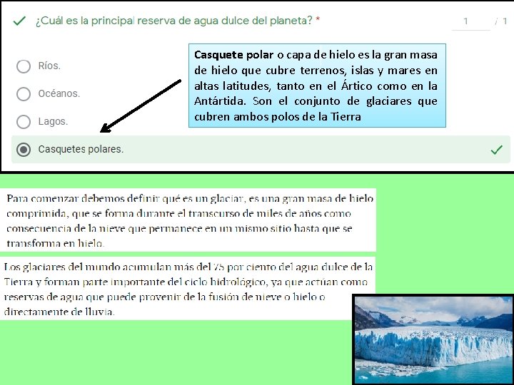 Casquete polar o capa de hielo es la gran masa de hielo que cubre