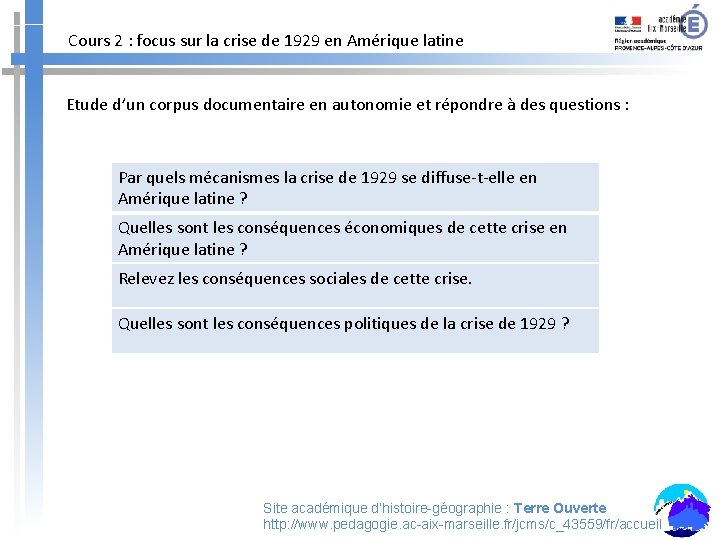 Cours 2 : focus sur la crise de 1929 en Amérique latine Etude d’un