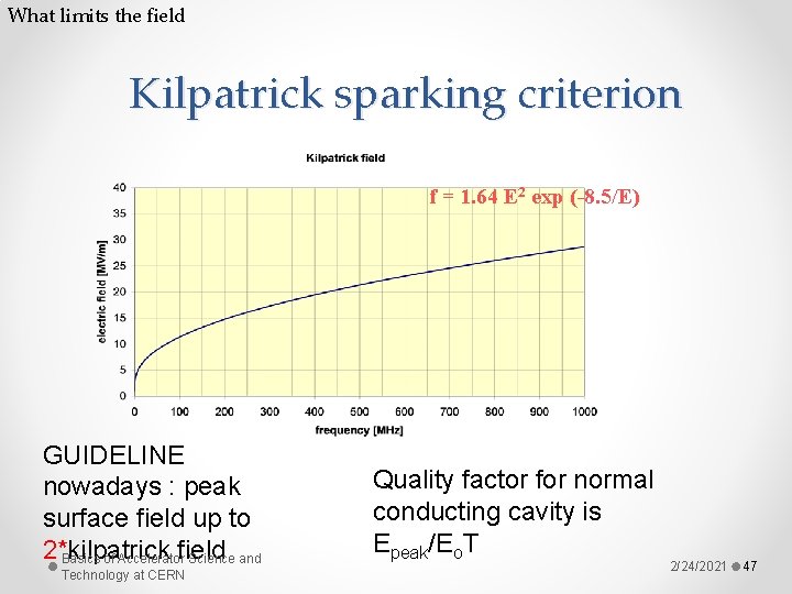 What limits the field Kilpatrick sparking criterion f = 1. 64 E 2 exp What limits the field Kilpatrick sparking criterion f = 1. 64 E 2 exp