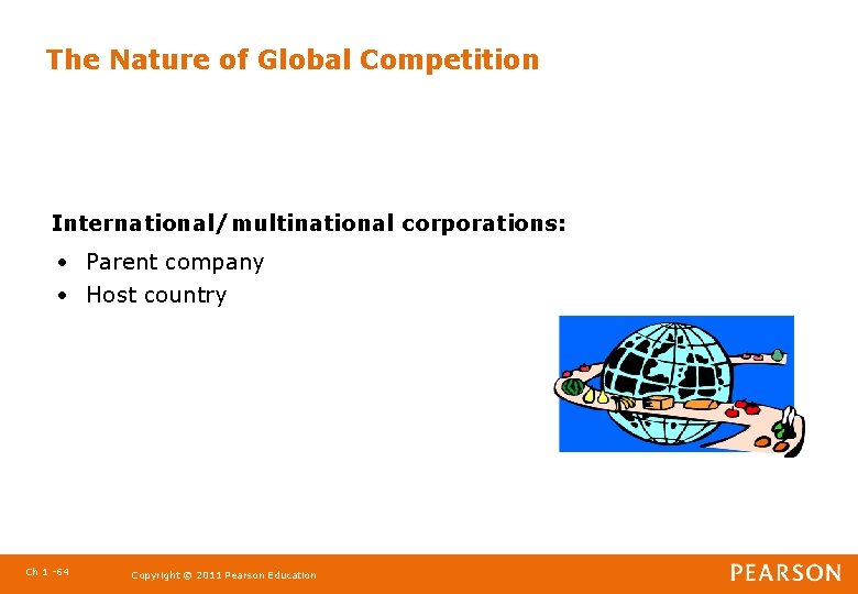 The Nature of Global Competition International/multinational corporations: • Parent company • Host country Ch