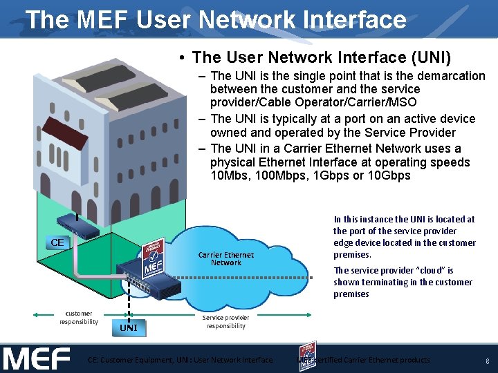 The MEF User Network Interface • The User Network Interface (UNI) – The UNI The MEF User Network Interface • The User Network Interface (UNI) – The UNI