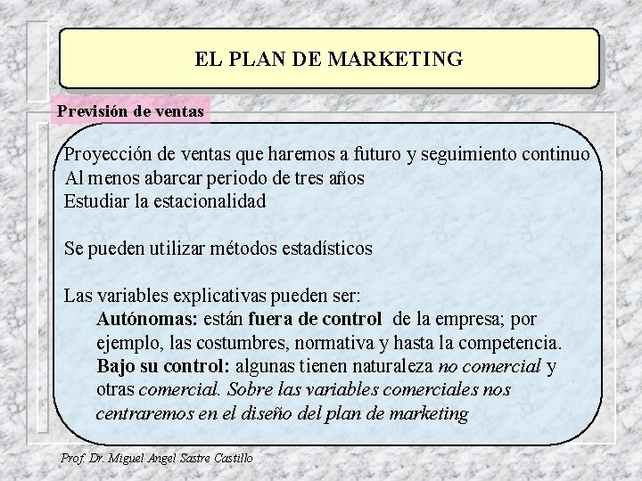 EL PLAN DE MARKETING Previsión de ventas Proyección de ventas que haremos a futuro EL PLAN DE MARKETING Previsión de ventas Proyección de ventas que haremos a futuro