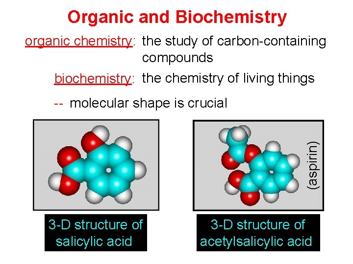 Organic and Biochemistry organic chemistry: the study of carbon-containing compounds biochemistry: the chemistry of