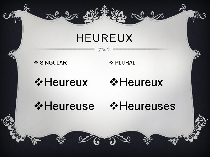 HEUREUX v SINGULAR v PLURAL v. Heureux v. Heureuses HEUREUX v SINGULAR v PLURAL v. Heureux v. Heureuses