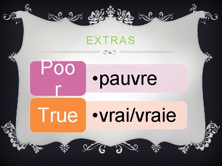 EXTRAS Poo • pauvre r True • vrai/vraie EXTRAS Poo • pauvre r True • vrai/vraie
