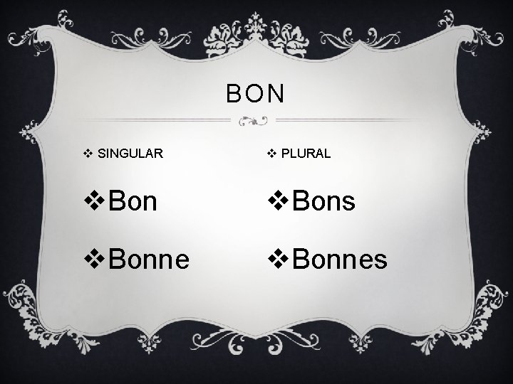 BON v SINGULAR v PLURAL v. Bons v. Bonnes BON v SINGULAR v PLURAL v. Bons v. Bonnes