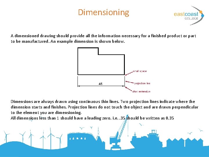 Dimensioning A dimensioned drawing should provide all the information necessary for a finished product