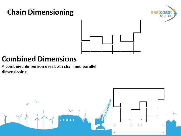 Chain Dimensioning Combined Dimensions A combined dimension uses both chain and parallel dimensioning. 