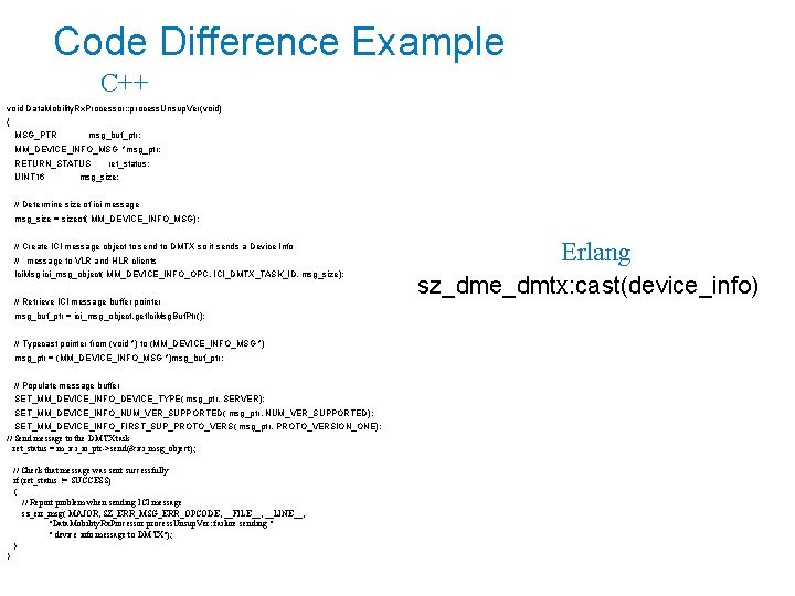 Code Difference Example C++ void Data. Mobility. Rx. Processor: : process. Unsup. Ver(void) {