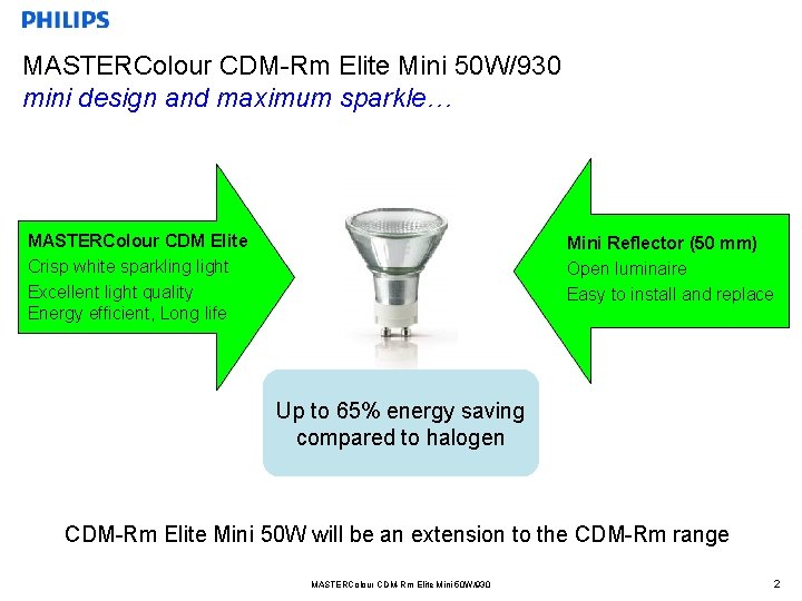 MASTERColour CDM-Rm Elite Mini 50 W/930 mini design and maximum sparkle… MASTERColour CDM Elite