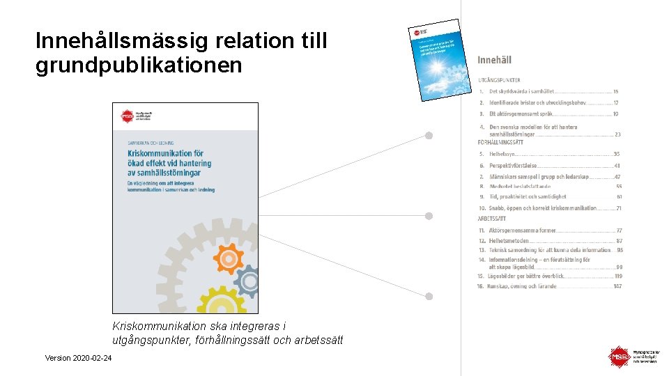 Innehållsmässig relation till grundpublikationen Kriskommunikation ska integreras i utgångspunkter, förhållningssätt och arbetssätt Version 2020