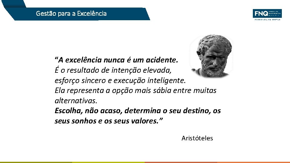 Gestão para a Excelência “A excelência nunca é um acidente. É o resultado de