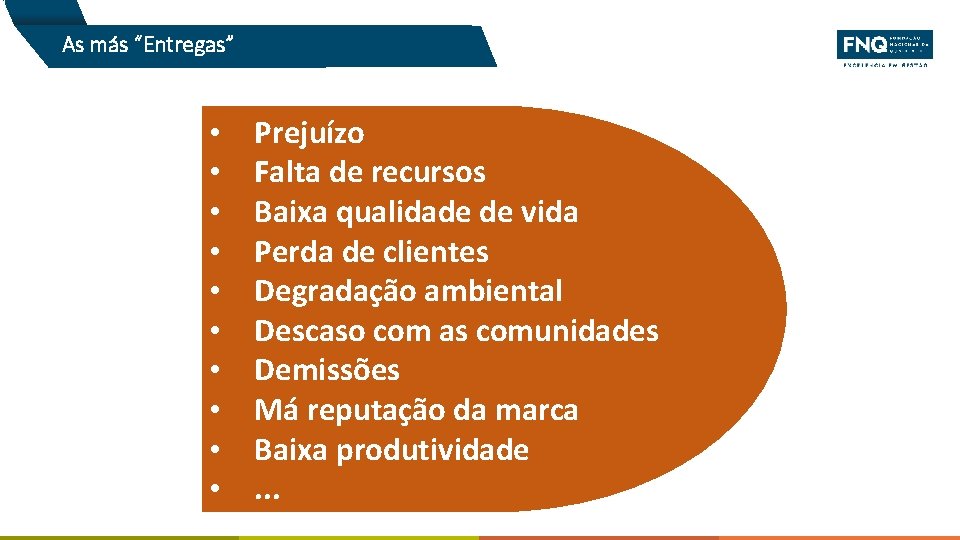 As más “Entregas” Recursos: • Financeiros • Naturais • Humanos • Valores • •