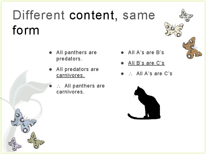 Different content, same form All panthers are predators. All predators are carnivores.  All