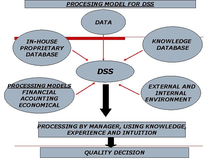 PROCESING MODEL FOR DSS DATA KNOWLEDGE DATABASE IN-HOUSE PROPRIETARY DATABASE DSS PROCESSING MODELS EXTERNAL