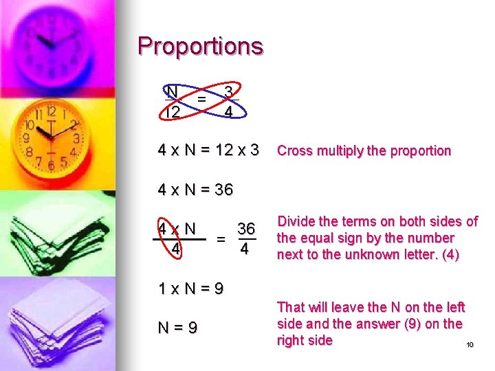 Proportions N = 12 3 4 4 x N = 12 x 3 Cross